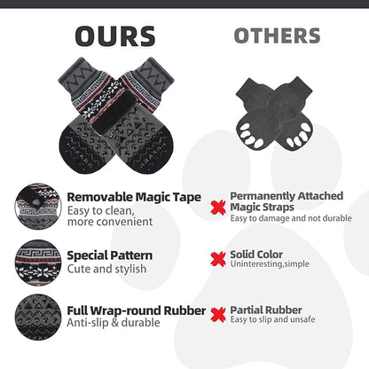 KOOLTAIL Dog Socks to Prevent Licking Paws for Hardwood Floors Anti Slip, Winter Warm Dog Boots&amp;Paw Protector with Grippers, Double Sides Dog Shoes Booties for Small Medium Large Senior Dogs