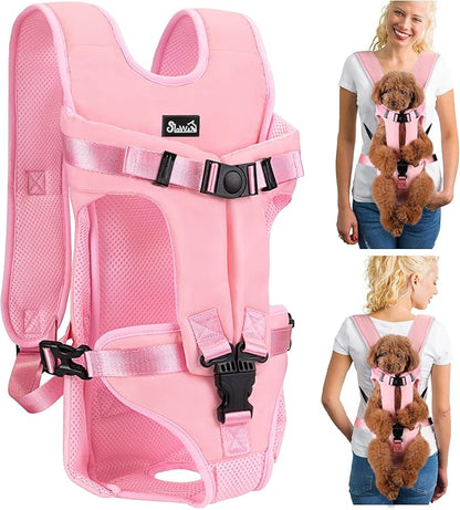 Lukovee Dog Backpack Carrier, Legs Out Easy-fit Dog Front Carrier for Small Medium Dogs, Adjustable Hands Free Dog Chest Carrier for Hiking Cycling (PI,Small)