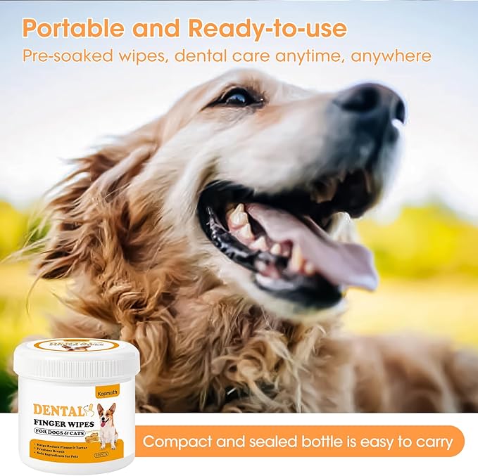 Dental Care Finger Wipes for Dogs &amp; Cats, Reduces Plaque &amp; Tartar Freshens Breath, Pre-Soaked Pet Teeth Wipes, Easy to Use Disposable Oral Cleaning Pads, Peanut Flavor