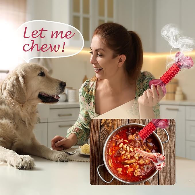 Apasiri Tough Dog Toys for Aggressive Chewers Beef Flavor: 8" Dog Chew Bone for Large Breed, Nylon &amp; Rubber Chew Toy for Medium Large Dogs