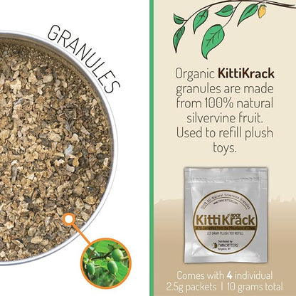 KittiKrack Rock Organic Silvervine Catnip Substitute for Cats &amp; Kittens | All-Natural Wild Harvested Silvervine Granules | 4 Refills for TWINCRITTERS Refillable Plush Cat Toys | 10g