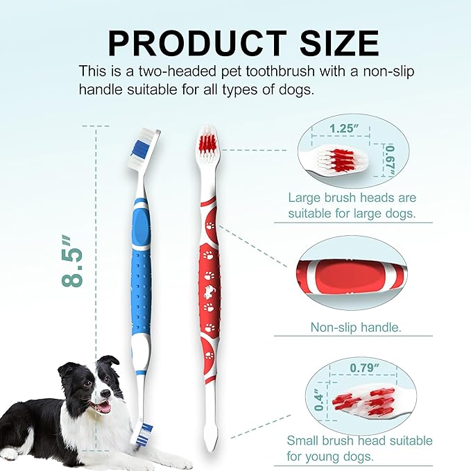 Leoezx™ Professional Pet Toothbrush(4Pcs), Dog &amp; Cat Soft Bristle Double-Sided Brush Head Set, Pet Brushing Teeth to Clean Teeth to Reduce Tartar Buildup, Pet Dental Care Essentials