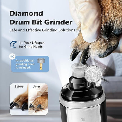 Dog Nail Grinder, Nail Clippers with LED Light, USB Rechargeable Electric Dog Nail Trimmer 5-Speed Paws Grooming &amp; Smoothing for Large Medium Small Dogs Cats Pet