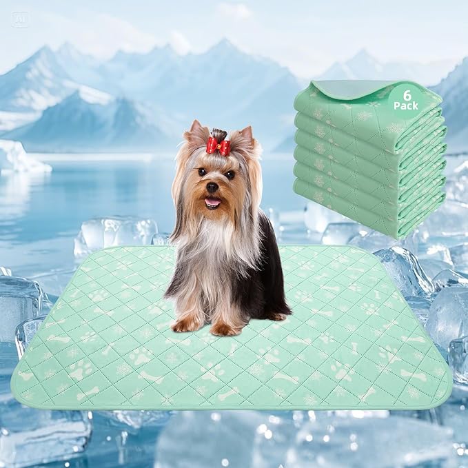 Homimp Self-Cooling Mat for Dogs, 6 Pack Washable Cooling Mat &amp; Sleeping Pad, Reusable Waterproof Dog Pee Pads, Non-Toxic, Non-Slip Potty Pads for Whelping Litter Mat Puppy Supplies in Summer, 16"x20"