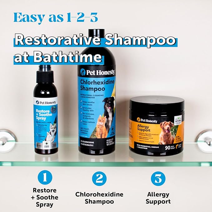Chlorhexidine Cat &amp; Dog Seasonal Itch Relief Shampoo, for Allergies, Itching, Skin and Coat Supplement, Helps Shedding, Hot Spots, Deodorizing Dog Shampoo &amp; Grooming Supplies,16oz