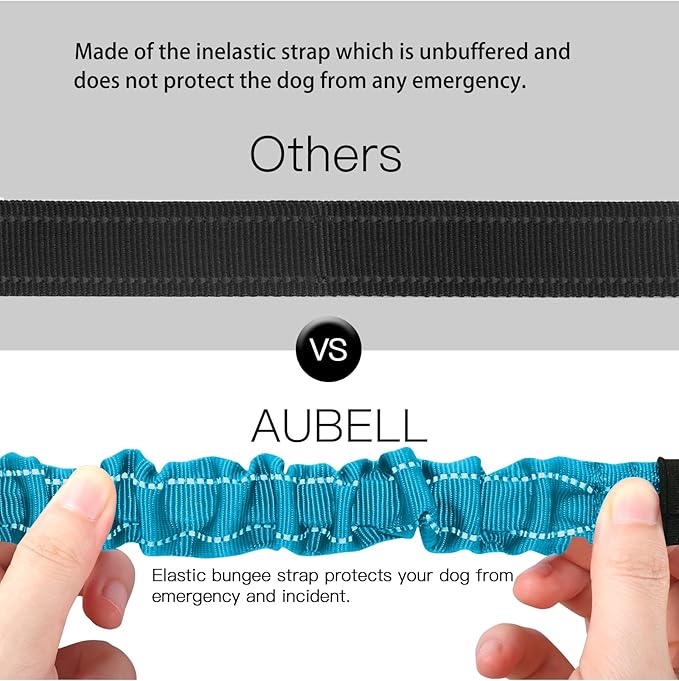 AUBELL Dog Seat Belt for Car,Updated 3-in-1 Adjustable Reflective Bungee Heavy Duty Dog Car Harness Tether with Clip Hook Latch &amp; Buckle,Swivel Zinc Alloy Carabiner,Blue