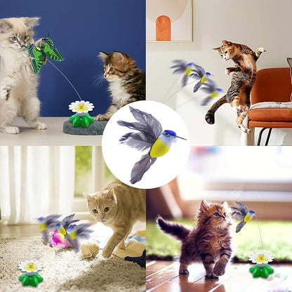 Yisquar Electric Bird &amp; Butterfly Teasing Cat Toy 2PCS Interactive Bird Toy for Cats Interactive Cat Toys Automatic Electric Butterfly 360°Rotating Kitten Toys Fun Flying Birds Cats Play Chase