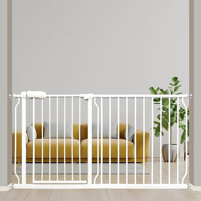 Extra Wide Baby Gates 57.5-62 Inch, Large Metal Safety Gate for Stairs, Doorways - No Drilling, Pressure Mounted Pet Gates for Kids &amp; Dogs