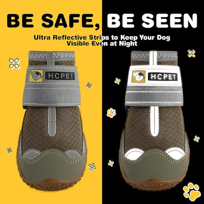 Hcpet Dog Shoes for Large Dogs, Breathable Dog Booties for Small Medium Dogs, Anti-Slip Dog Boots &amp; Paw Protectors for Hot Pavement Winter Snow Hiking with Reflective Straps Army Green Size 5