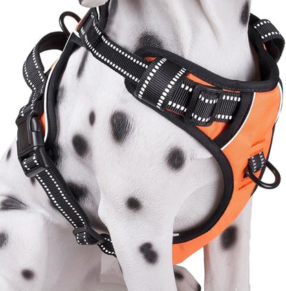 PoyPet No Pull Dog Harness, Reflective Comfortable Vest Harness with Front &amp; Back 2 Leash Attachments and Easy Control Handle Adjustable Soft Padded Pet Vest for Small to Large Dogs (Orange,XL)