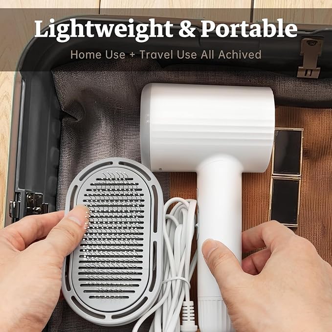 Dog Hair Dryer, Professional 2-in-1 Pet Hair Dryer &amp; Grooming Brush with Removable Comb, Adjustable Temperature/Speed, Portable Dryer for Dogs and Cats