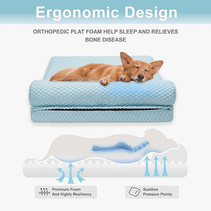 Tinaco Dog Cooling Bed for Large Dogs, Orthopedic Dog Bed with Removable Cover, Washable Dog Couch Bed for Small Medium Large Cats Dogs(WhiteBlue, X-Large)
