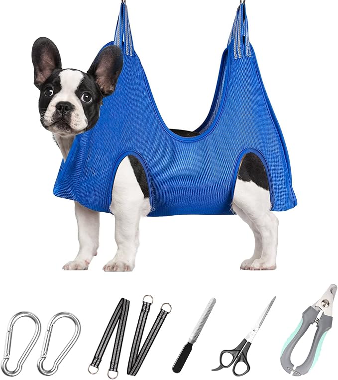 Pet Grooming Hammock for Small Dogs &amp; Cats with Nail Clippers/Nail Trimmers/Grooming Scissors, Dog Grooming Harness for Nail Trimming, Pet Grooming Sling Helper