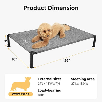 Veehoo Heavy Duty Elevated Dog Bed - Raised Dog Cot with Washable &amp; Breathable Teslin Mesh, Non-Slip Silicon Feet, Cooling for Indoor or Outdoor, 29" x 18", Black Silver
