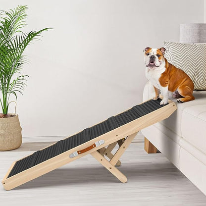 Dog Ramp for Couch, Bed, Wooden Long Pet Stairs for Small &amp; Large Old Dogs &amp; Cats, Hold up to 100lb, Adjustable Height from 11.41" to 20.47", Portable Doggie Steps (39.37" Long)