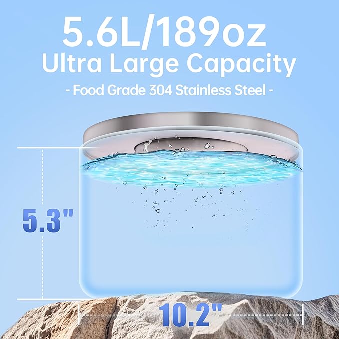 5.6L/190oz Large Dog Water Bowl No Spill, No Drip Dog Water Dispenser with Floating Disk, Stainless Steel Slow Drinking Bowl for Small Medium &amp; Large Dogs