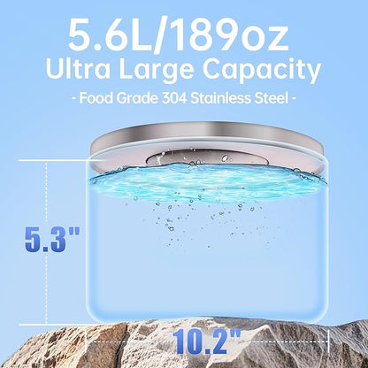 5.6L/190oz Large Dog Water Bowl No Spill, No Drip Dog Water Dispenser with Floating Disk, Stainless Steel Slow Drinking Bowl for Small Medium &amp; Large Dogs