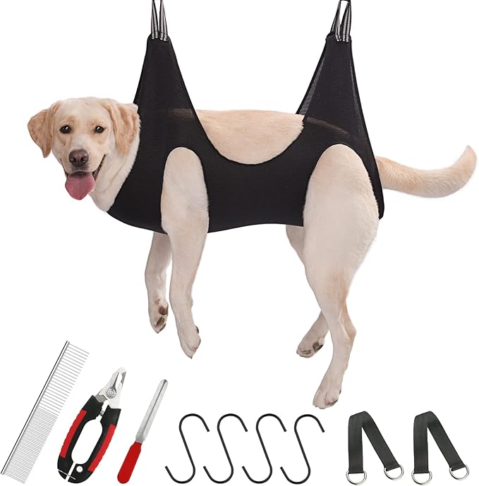 Guzekier Pet Dog Grooming Hammock Harness for Cats &amp; Dogs, Dog Sling for Grooming, Dog Hammock Restraint Bag with Nail Clippers/Trimmer, Nail File, Pet Comb,Ear/Eye Care