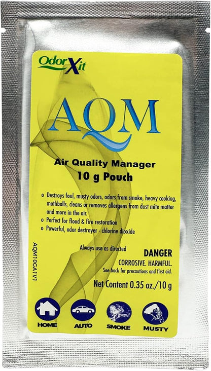 AQM by OdorXit, Air Quality Manager Chlorine Dioxide Odor Removal Packet, Dog Odor Eliminators for Home, Wet Dog Smell &amp; Car Deodorizer, Strong Smell Neutralizer, 10g