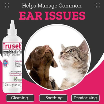 All Natural Ear Flush for Dogs &amp; Cats, Ketoconazole &amp; Chlorhexidine Ear and Vet-Strength Ear wash with a Light Scent (USA) (Ketoconazole &amp; Chlorhexidine Ear Flush, 12 oz)