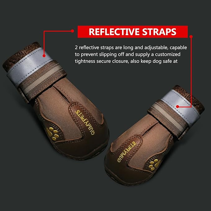 QUMY Dog Shoes for Large Dogs, Medium Dog Boots &amp; Paw Protectors for Winter Snowy Day, Summer Hot Pavement, Waterproof in Rainy Weather, Outdoor Walking, Indoor Hardfloors Anti Slip Sole Khaki 1