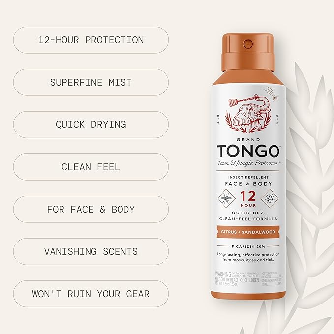 Citrus + Sandalwood Insect Repellent, 12-Hour Mosquito &amp; Tick Protection, Picaridin-Based, Water-Based, Lightweight, Quick-Drying, Vanishing Scent, DEET Alternative, Face &amp; Body Use,3 Pack