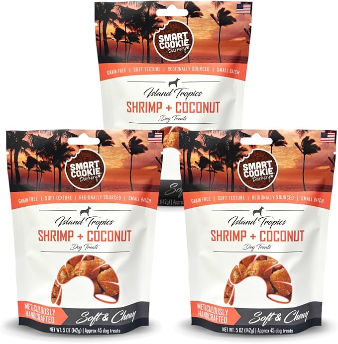 Smart Cookie All Natural Dog Treats - Shrimp &amp; Coconut - Training Treats for Dogs with Allergies, Sensitive Stomachs - Soft Dog Treats, Chewy, Grain Free, Human-Grade, Made in USA - 5oz, Pack of 3