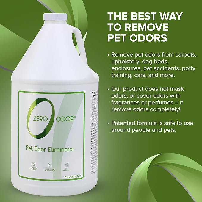 Zero Odor - Pet Odor Eliminator for strong odor, Eliminate Air &amp; Surface Odors – Patented Molecular Technology Best For Carpet, Furniture, Beds Smell Great Again (128 Ounces)