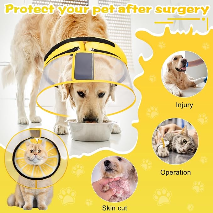 Inflatable Dog Cone Collar with Detachable Enhanced Anti-Licking Shield, Soft Neck Donut Collar for Dogs After Surgery, Adjustable Dog Cone Alternative for Large Medium Small Dogs &amp; Cats