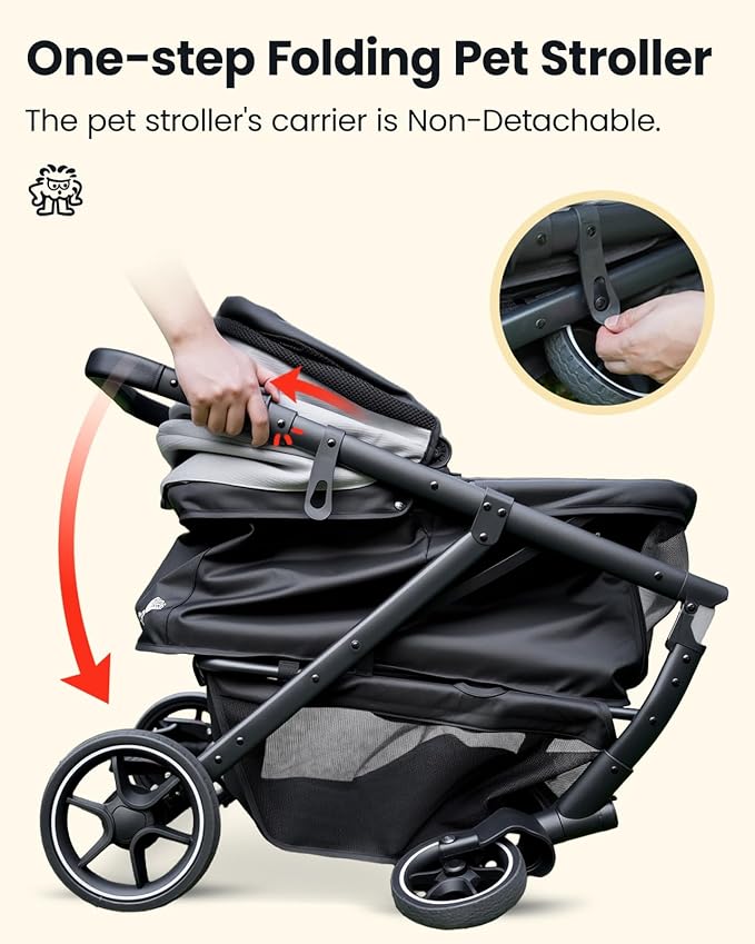 Medium Dog Stroller, Foldable Pet Stroller with Adjustable Handle &amp; No Zip Entry, Storage Basket &amp; Cup Holder, Canopy, Mesh Windows, Ideal for Medium Dogs and Cats Up to 50lbs, Black