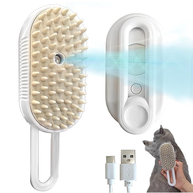 Cat Steam Brush for Shedding, Steam Brushes for Indoor Cats, 4 In 1 Rechargeable Cat Grooming Brush,Anti-Static, Massage, Cleaning, Shedding &amp; Combing