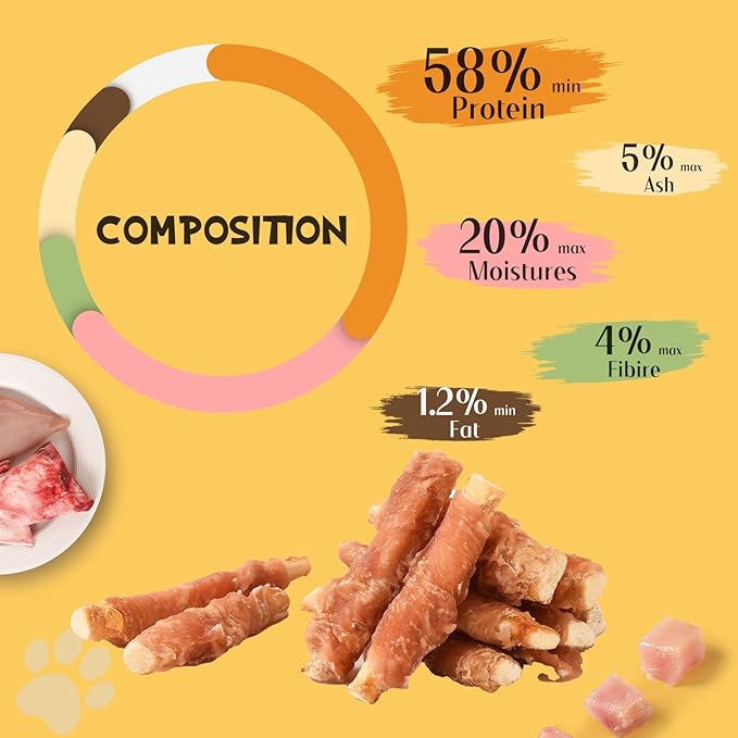 ASMPET Dog Treats Chews, Chicken Wrapped Beef Cartilage, Rawhide Free &amp; Grain Free Dog Snacks 10.6 oz