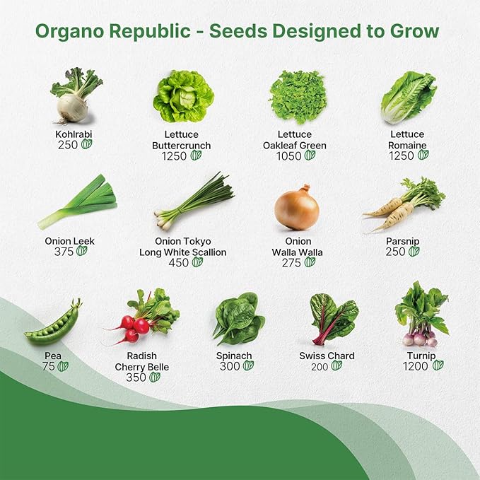 Organo Republic 25 Winter Vegetable &amp; Green Seeds Variety Pack for Outdoors &amp; Indoor Home Gardening 27670+ Non-GMO Heirloom Seeds: Broccoli Beet Carrot Collard Lettuce Radish Spinach Pea Kohlrabi