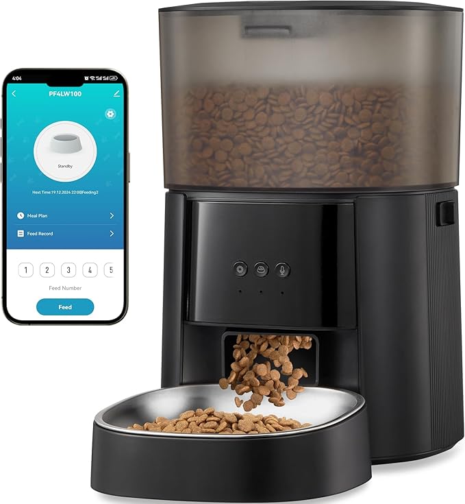 Automatic Cat Feeder WiFi with App Control, Voice Recorder, 4L Dry Pet Food Dispenser for Cats &amp; Dogs with Freshness Preservation, Custom Feeding Times &amp; Portions, Dual Power
