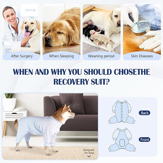 Dog Recovery Suit, Abdominal Wound After Surgery Wear, Anti Licking Bodysuit with Snaps, E-Collar &amp; Cone Alternatives, Long Sleeve Dog Spay Surgical Onesie Prevent Shedding(Small, Blue)