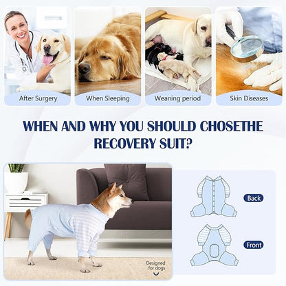 Dog Recovery Suit, Abdominal Wound After Surgery Wear, Anti Licking Bodysuit with Snaps, E-Collar &amp; Cone Alternatives, Long Sleeve Dog Spay Surgical Onesie Prevent Shedding(Small, Blue)