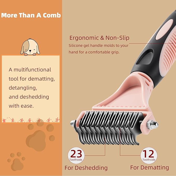 3PCS Cat &amp; Dog Brush Set: Slicker &amp; Deshedding Brush, Dematting Comb, and Bath Brush – Premium Grooming Tools for Shedding &amp; Tangle-Free Fur (pink)