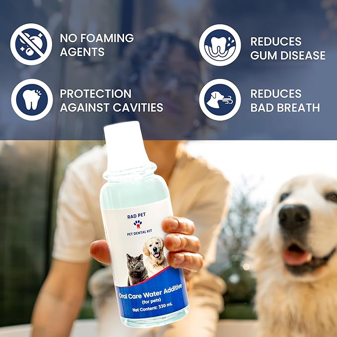 Rad Health Water Additive – Dog Dental Water Additive for Fresh Breath, Plaque &amp; Tartar Control, Easy Mouthwash for Dogs &amp; Cats, 330ml Formula Supports Daily Oral Hygiene, No Brushing Needed