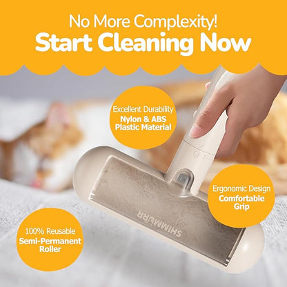 Reusable Pet Hair Remover - Lint Roller for Dog &amp; Cat Fur - for Furniture, Carpet, Clothing - Detachable Handle (Apricot (Light Beige))