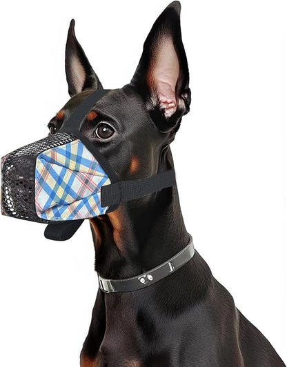 Dog Muzzle for Small Large Dogs - Soft Nylon Basket Muzzle with Adjustable Strap, Breathable Mesh Design Prevents Biting Chewing Licking Eating - Ideal for Training, Grooming &amp; Vet Visits (Blue, M)