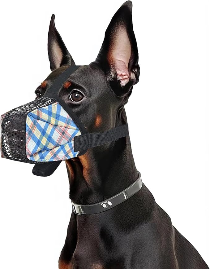 Dog Muzzle for Small Large Dogs - Soft Nylon Basket Muzzle with Adjustable Strap, Breathable Mesh Design Prevents Biting Chewing Licking Eating - Ideal for Training, Grooming &amp; Vet Visits (Blue, L)