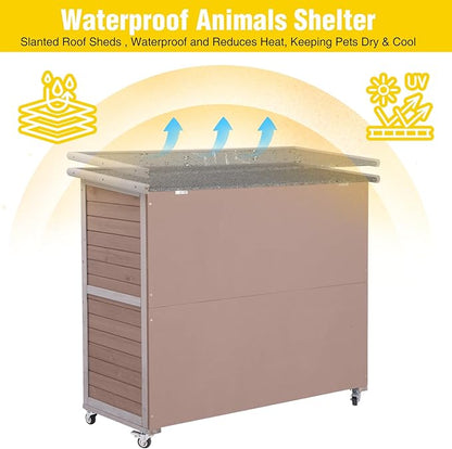 Aivituvin Rabbit Hutch Indoor, Bunny Cage with Wheels, 2-Story Design, 2 Deep Trays, Anti Slip Ramp, Ideal for Small Animals - Brown