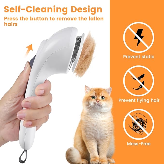 3 in 1 Cat Steam Brush for Cats &amp; Dogs, Pet Spray Hair Removal Comb for Shedding &amp; Grooming, Rechargeable Water Brush for Long &amp; Short Haired Pets with Release Button(White)