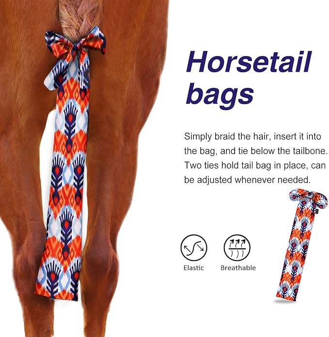 Harrison Howard Stretchy Tail Bag Breathable Horse Tail Guard Slip on Design Protect Horse Tail 2 Strand Closure Straps Keep Tail Clean &amp; Protected 22" L Length Makes Grooming Easy-Tribal Abstract