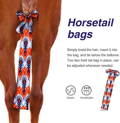 Harrison Howard Stretchy Tail Bag Breathable Horse Tail Guard Slip on Design Protect Horse Tail 2 Strand Closure Straps Keep Tail Clean &amp; Protected 22" L Length Makes Grooming Easy-Tribal Abstract