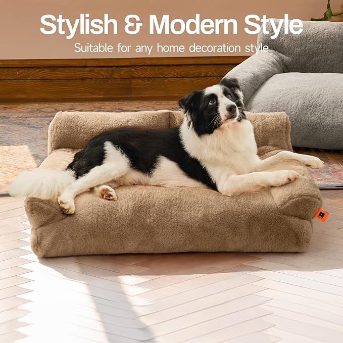 MEWOOFUN Cat Bed for Indoor Cats, Washable Dog Beds for Small Medium Dogs &amp; Cats, Fluffy Cat Couch with Non-Slip Bottom, 26×19×13 Inch (Camel, 33.5" L x 25.6" W x 11.5" Th)