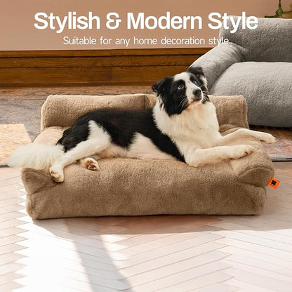 MEWOOFUN Cat Bed for Indoor Cats, Washable Dog Beds for Small Medium Dogs &amp; Cats, Fluffy Cat Couch with Non-Slip Bottom, 26×19×13 Inch (Camel, 33.5" L x 25.6" W x 11.5" Th)