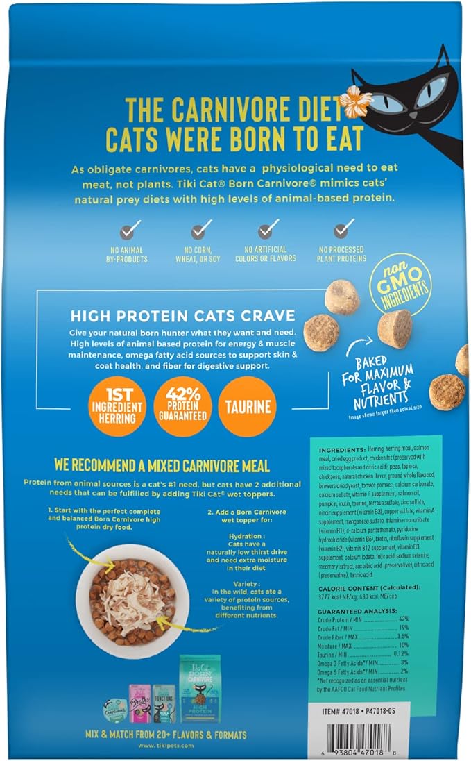 Tiki Cat Born Carnivore High Protein Dry Cat Food, Herring &amp; Salmon Meal, 5.6 lbs. Bag