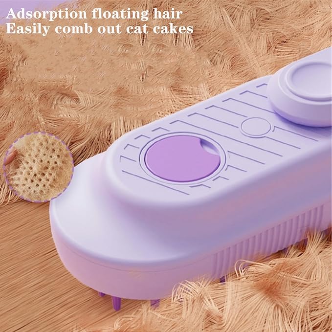 Pet Grooming Brushm,Cat Brush,3 In1 Spray Cat BrushSelf-Cleaning Wet Dog Comb with USB Rechargeable &amp; Water Tank,Suitable for Dogs,Cats to Reduces Flying Hair,Remove Tangled &amp; Loose Hair (Purple)