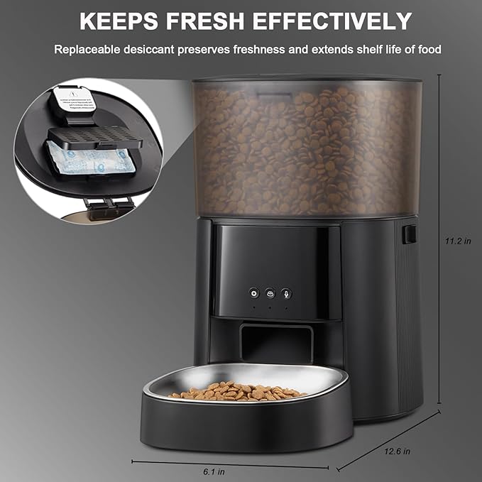 Automatic Cat Feeder WiFi with App Control, Voice Recorder, 4L Dry Pet Food Dispenser for Cats &amp; Dogs with Freshness Preservation, Custom Feeding Times &amp; Portions, Dual Power